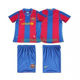 Camisolas de futebol FC Barcelona 2007 2008 Retro Criança Equipamento Principal Manga Curta